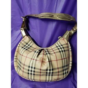 Burberry vintage Hob Beige/Gold Haymarket Check Coated ,Leather Pleated‎